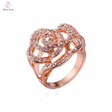 Ajuste de peso leve de Dubai sem anel de ouro de coroa de pedra, 1 2 3 grama Design fantasia flor forma anel de ouro rosa